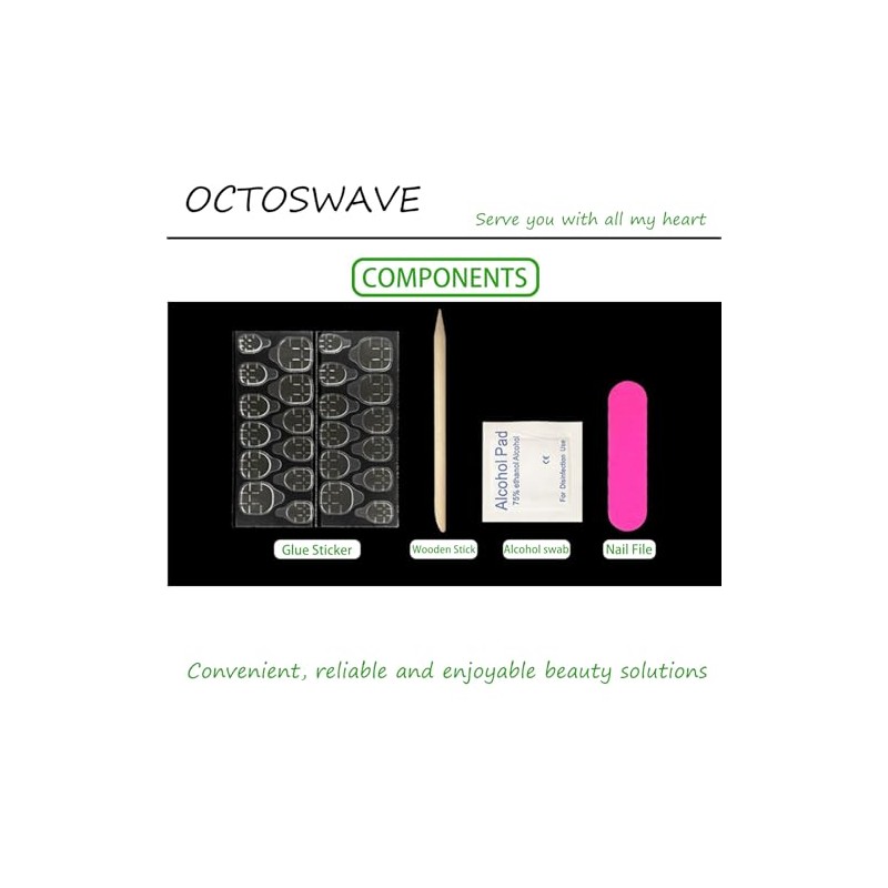 Uñas postizas cuadradas Octoswave, diseño francés, con diseños dulces, para