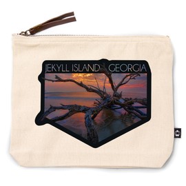 Lantern Press Jekyll Island, Georgia, Driftwood and Sunset, 100% Cotton Zipper Pouch, Travel Accessory, Go Bag