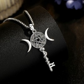 CELESTIA Hecate Necklace Pentagram Pentacle Hekate Triple Moon Goddess Necklace for Women,Sterling Silver Snake Necklace Celtic Hecate Key Pendant Protection Wiccan Pagan Amulet Witch Witchcraft Female Talisman