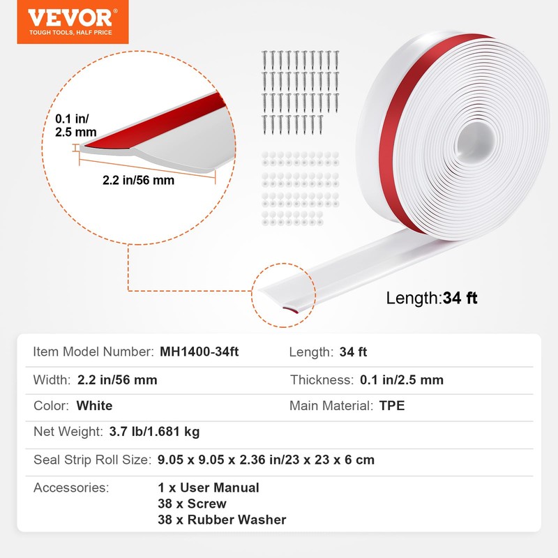 VEVOR Garage Door Seal Top and Sides Seal Strip, 34