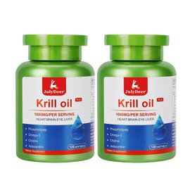 Krill Oil 1000 mg 240 Softgels with Omega-3s EPA, DHA, Astaxanthin and Phospholipids Supplement, Antarctic Krill No Fishy Aftertaste for Joint, Heart, Brain and Immunity - 2 Bottles