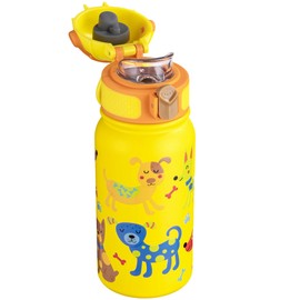 OLDLEY Kids Water Bottle 12oz Insulated Water bottle, Double Wall Stainless Steel Vacuum Bottle, Leak-Proof Sport Bottles for School Boys Girls,Yellow Dog