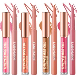 Jolilab Matte Lip Liner Lip Oil Set, Lip Makeup Set Natural Smooth Long-Lasting And Hydrating Beauty Daily Cosmetics Gift for Girls Easy-to-Use（8pcs）