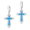 JERWLI Cross Earrings 925 Sterling Sliver Opal Religious Dangle Earrings