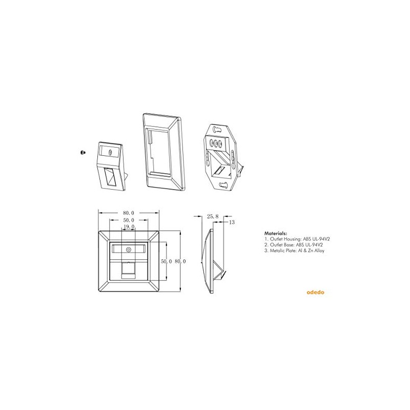 odedo Empty Box Connection Box for 1 Keystone Module Flush-Mounted