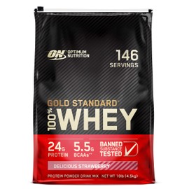 Optimum Nutrition Gold Standard 100% Whey Protein Powder, Delicious Strawberry, 10 Pound (Packaging May Vary)