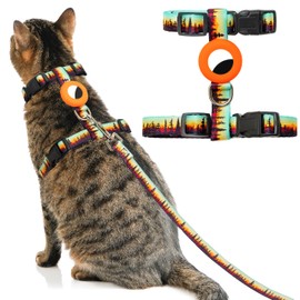 TUKOAW Cat Harness with Airtag Holder and Leash Set, Escape Proof Cat Harness for Walking Traveling Hiking Outdoor, Adjustable Step in Pet Harness for Small Medium Large Cats, Puppy, Kitten