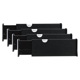Drawer Dividers by Rapturous – 4 Pack - 4 Inch High Expandable Dresser Drawer Organizers - Adjustable Clothes Drawer Organization - Separators for Kitchen, Bedroom, Bathroom, or Office Drawer - Black