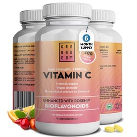 Vitamin C 500 mg Enhanced with Rosehip Bioflavonoids, 3 Month Supply (180 Tablets) Vegan & Vegetarian Friendly High Strength, Premium Dose Slow Release VIT C for Immune Support, UK Made by Grounded
