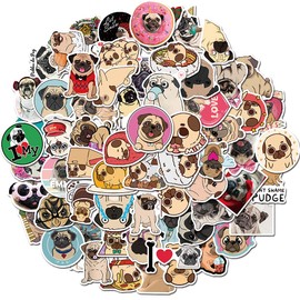 AUCEKO Pack of 100 Pug Stickers Pack Pug (Dog) Sticker Set Waterproof Vinyl Stickers for Laptop Children Cars Motorcycle Bicycle Skateboard Luggage Suitcase Computer Sticker Graffiti Decal