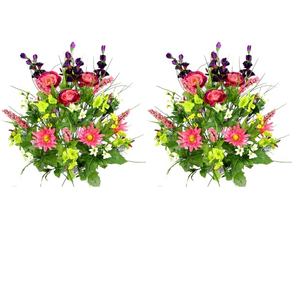 Admired By Nature GPB4328-GARDEN Mix-2 Artificial Dahlia, Morning Glory and Ranunculus and Blossom Fillers Mixed Bush - 30 Stems, Set of 2