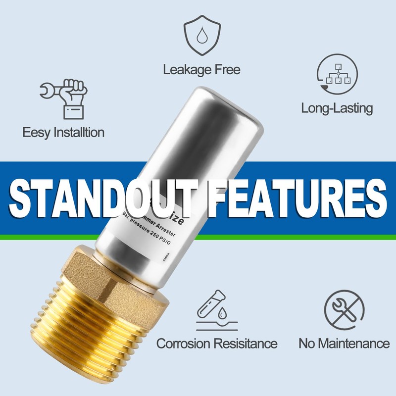 AquaNeurk Stainless Steel Water Hammer Arrestor, 3/4 Inch MHT Straight