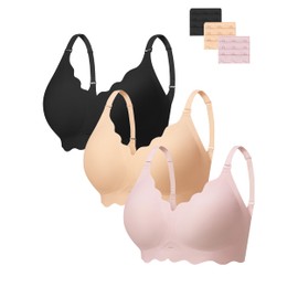 Angelhood Scalloped Wireless Bras for Women Seamless Push Up Bra Padded Bralettes No Underwire Bras with Bra Extender