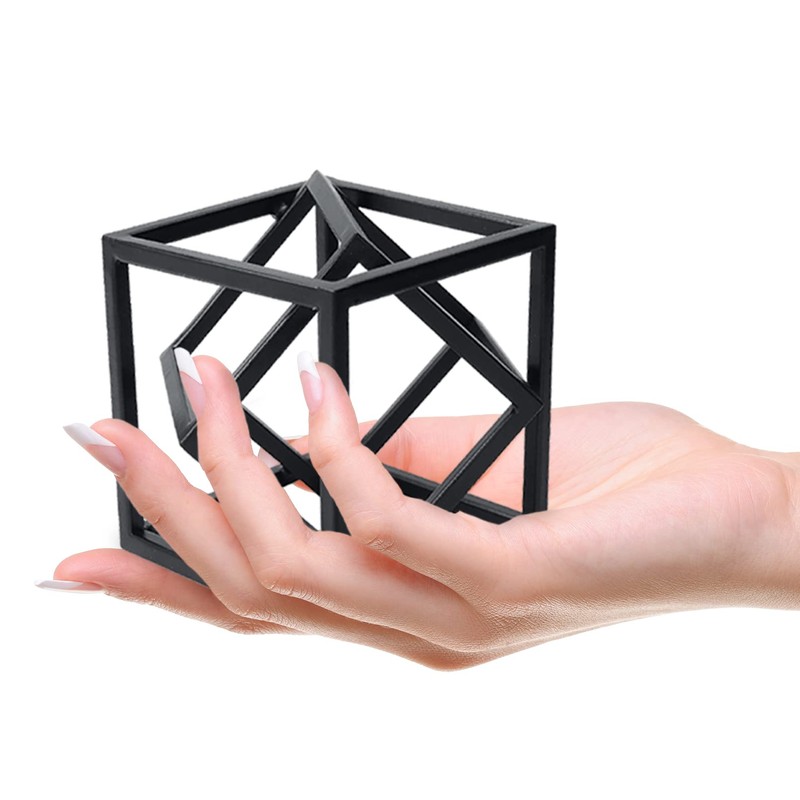DreamsEden Small Geometric Sculpture, Metal Cube Decorative Ornaments Modern Home