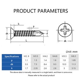 Black Self Drilling Screws M4.8 x 13 mm, Phillips Flat Head, 410 Stainless Steel Screws, Self Tapping Fasteners Bolts for Plastic Wood Furniture Metal and Drywall, 50 Pcs