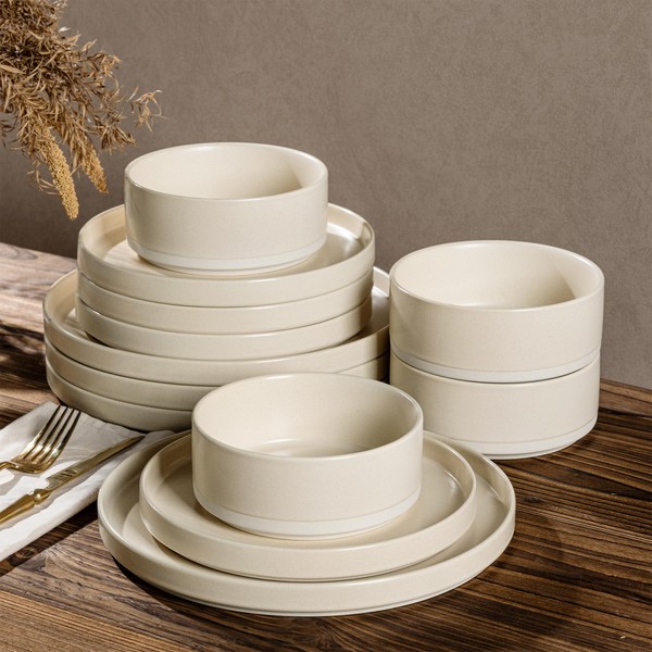 TheTerra Ceramic Dinnerware Sets for 4, 12 Pieces Handmade Reactive