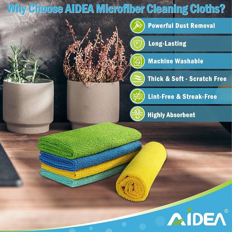 AIDEA Microfiber Cleaning Cloth, 100PK, Soft Absorbent Rags, Microfiber Towels