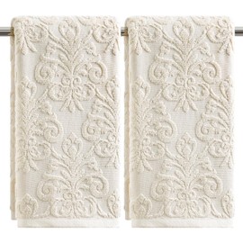 Artoid Mode 2PCS Beige 3D Vintage Floral Hand Towels for Bathroom 35x75 cm