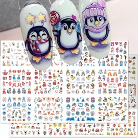 24 Styles 3D Nail Stickers Christmas Nail Stickers Water Transfer Nail Stickers Winter Penguin Snowman Snowflakes Christmas Nail Sticker Nail Art Accessories Christmas Nail Design Nail Sticker