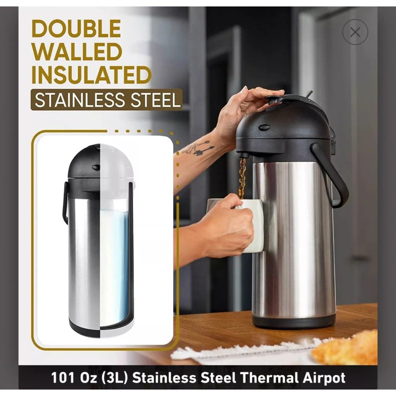 CRESIMO 101 oz Stainless Steel Vacuum Airpot-(NEW)