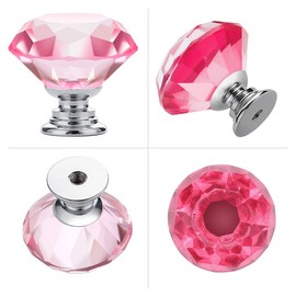 Ravinte Pack of 10 Crystal Drawer Knobs and Handles, Pink Diamond Shape Knobs for Chest of Drawers, Kitchen Cupboard, Drawer Pulls Handles - 30 mm Knobs with Silver Base
