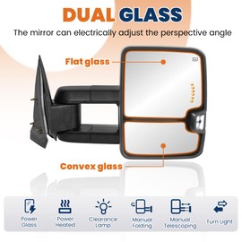 KUIPERAUTO White Power Heated Towing Mirrors Compatible for 2007-2013 Chevy Silverado Suburban Tahoe GMC Serria Yukon w/Turn light, White Clearance Lamp(Set of 2)