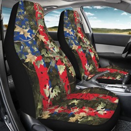 Pointodoor American Flag Patriot Car Accessories for Women Men Camo Hunting Car Seat Covers Front Seats Only Auto Interior Decor Seat Cushion Protector Universal Fit Truck SUV Van Sedan