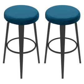 sourcing map 2 Pcs Velvet Bar Stool Covers, 14-18 Inch Round Bar Stool Cushions with Elastic Band Stretch Chair Seat Cover Washable Slipcovers for Round Stool Chair, Blue