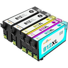 Houseoftoners Remanufactured for Epson 812XL Ink Cartridge High Yield Replacment for Epson 812XL Workforce Pro (WF-C7000, WF-7820, WF-7844) (1 Black/ 1 Cyan/ 1 Magenta/ 1 Yellow, Pack of 5)