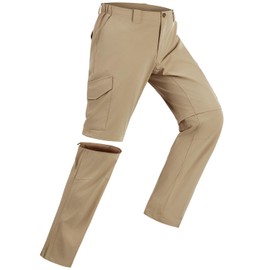 33,000ft Mens Hiking Pants Convertible Zip Off Lightweight Quick Dry Stretch UPF 50+ Travel Fishing Pants Wind Proof Light Brown