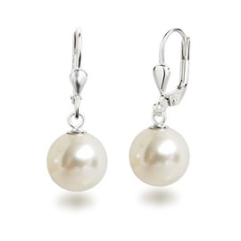 Schöner-SD Pearl Drop Earrings 925 Silver 10 mm, Silver, cream white