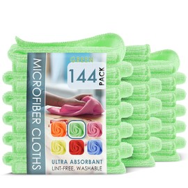 Hearth & Harbor Microfiber Cleaning Cloth, Microfiber Towels for Cars 144 Pack Washcloths, Green Cleaning Rags, Reusable Microfiber Towel, Microfiber Cloth Rags for Cleaning, Lint Free Cloth