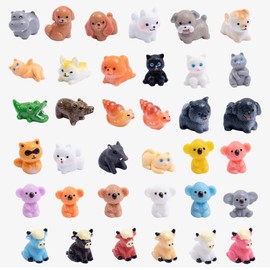dsooldre 50Pcs Mini Resin Animals Figures to Hide，Tiny Dogs, Cats, Koalas, Yaks for Garden DéCor Micro Landscape Ornaments Kit Fairy Garden Dollhouse Accessories