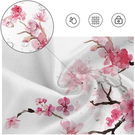 Kikiry Pink Cherry Shower Curtain Floral 60''W x 72''L Pink Flowers Sakura Plum Blossom Japanese Asian Style Polyester Fabric Waterproof 12 Pack Plastic Hooks