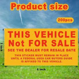 Sayglossy 200 Pcs Car Dealership Supplies This Vehicle Not for Sale Stickers Car Dealer Yellow and Red Lettering Decal Adhesive Compliance Sticker for Vehicle Window, 6 x 3 Inches