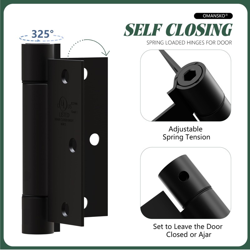 2 Pack Self Closing Door Hinges 3.5 inch Matte Black