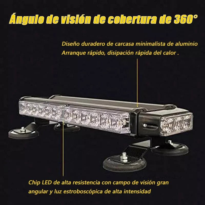 PUNKZZ Barra Torreta Estrobo Codigo Leds Con Base Magnética 14