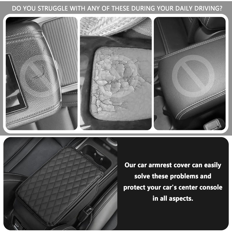 Leather Car Armrest Cover, Universal PU Leather Center Console Cushion