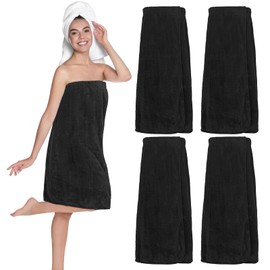 Tigeen 4 Pcs Spa Wrap Towel Wrap for Women Spa Robe with Adjustable Closure Elastic Top Lightweight Cover for Bath Shower(Black)