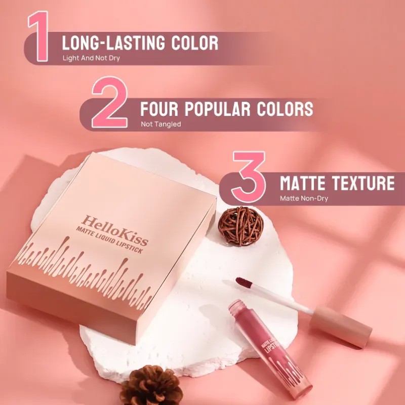 Set 4 Labiales Mate Terciopelo Impermeable No Transfiere