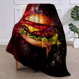 VANZEV Juicy Cheeseburger Flannel Blanket, Hamburger Gifts, Food-Themed Blanket for Women, Soft Lightweight Throw Blankets for Bed Home Travel Decor 50" x 60"