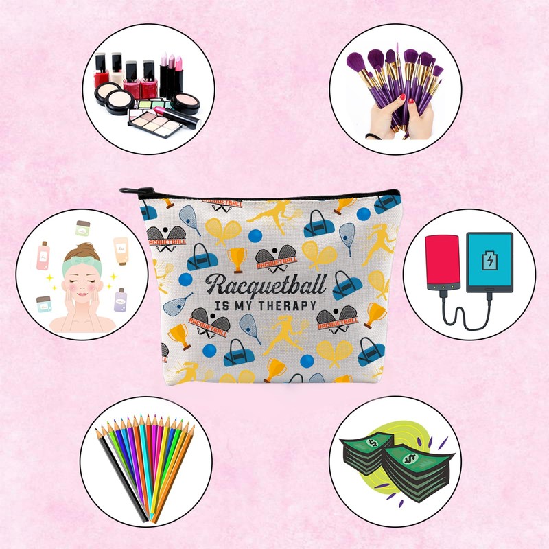 TSOTMO Racquetball Player Gift Racquetball is My Therapy Makeup Bag
