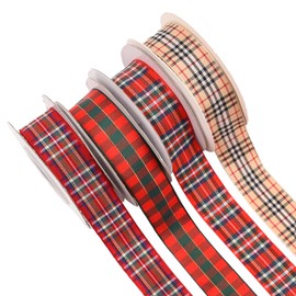 HIXNUG 4 Rolls Tartan Ribbon 80 Yards Buffalo Plaid Gingham Ribbons Christmas Ribbon for Xmas Gifts Wrapping