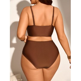 Verdusa Women's 2 Piece Plus Size High Waisted Bikini Sets Patchwork Full Coverage Bahting Suits Multicolor X-Large Plus