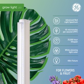 GE Grow Light for Indoor Plants, Indoor Plant, LED Light Bulb Fixture for Flowers and Fruit with Advanced Red Light Spectrum, 25,000 Hours Lifespan, 45 PPF, 48 Inches (1 Pack)