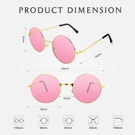 NACHLYNN Round Hippie Sunglasses Metal Border Circle Glasses UV380 Protection 70s Sunglasses for Men Women Party Favor (Pink)