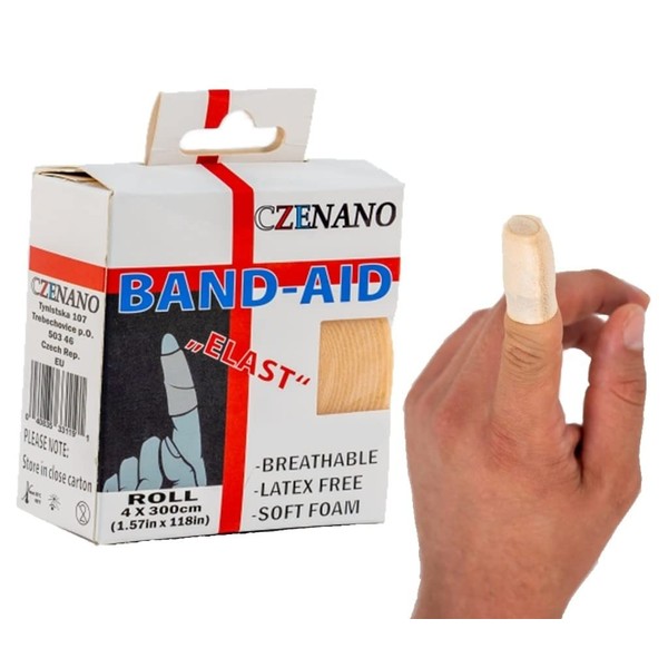 Czenano Fingertip Bandages & Knuckle Bandages & Toe Bandages & Bandaids for Thumbs - Latex Free Bandaid - Finger Bandages for Cracked Fingers - Elastic (1.57 Inch Width x 118 Inch Length) Beige