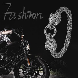 Flongo Men's Bracelet, Large Stainless Steel Bracelet Bangle Cuban Curb Link Chain Franco Chain Bracelet Wolf Head Bicycle Chain Motorcycle Chain Silver Gold Biker Men's Accessories Men's Jewellery,