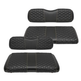SAMXOMAP Golf Cart Seat Covers Front and Rear Waterproof and Sun Resistant Marine Grade Vinyl Leather Seat Cover Accessories for EZGO TXT 1994-2013, Black(4PCS)