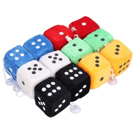 12 Pcs Plush Car Dice 6cm Fluffy Dice Car Accessories Dice with Dots and Suction Cups for Car Interior Ornament Decoration